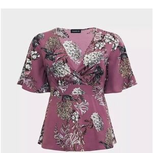 Torrid Purple Floral Wrap Top Blouse 2X